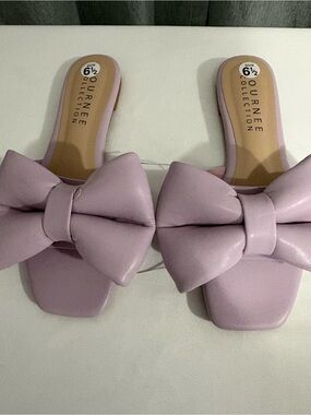 Journee Collection Women’s Lavender Flat Slides with Large Bow Size 6.5